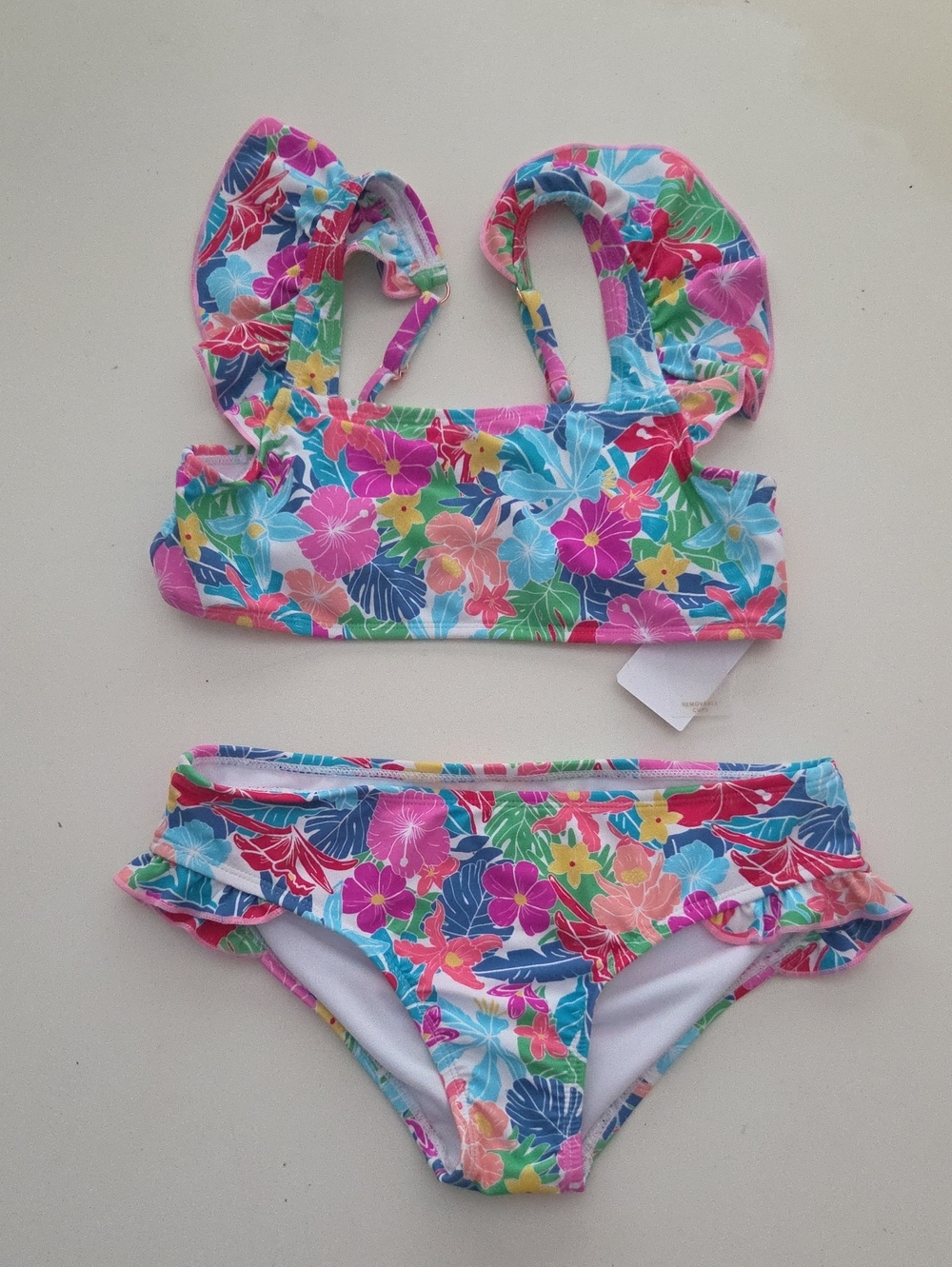 Big Girls Ruffle Shoulder Straps Floral Print 2-Piece Swimsuit NWT 14